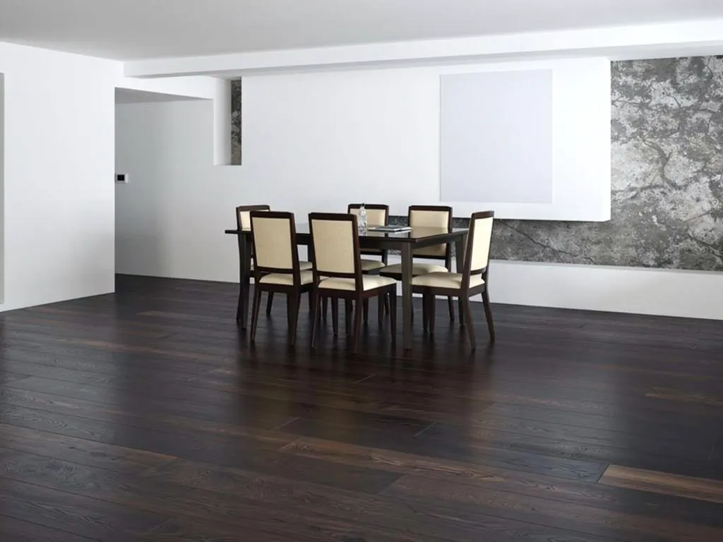 Elegant dining room featuring dark walnut hardwood flooring