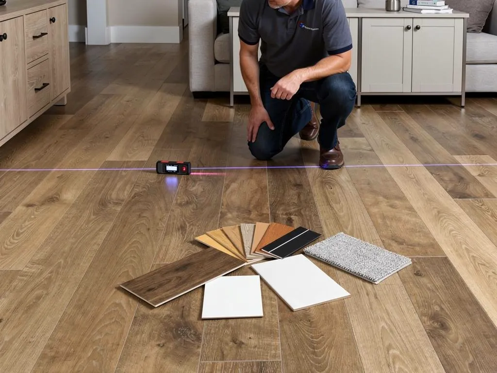 Flooring consultant showing samples during an in-home flooring consultation