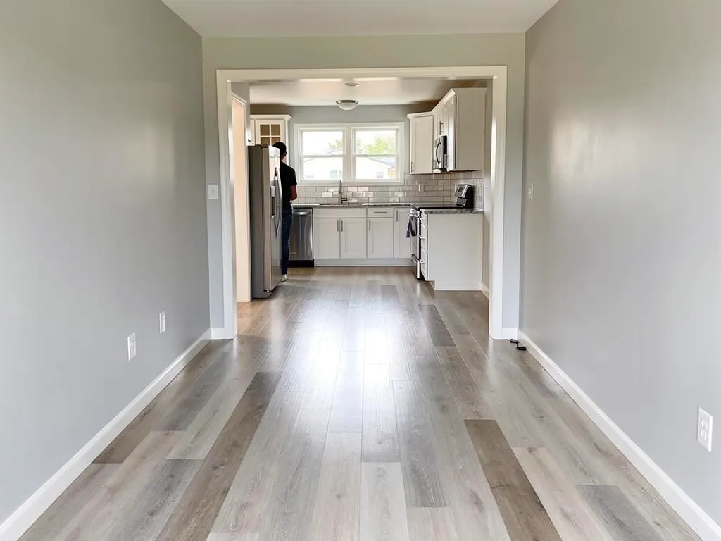 Bright living room with whitewashed oak flooring and natural light