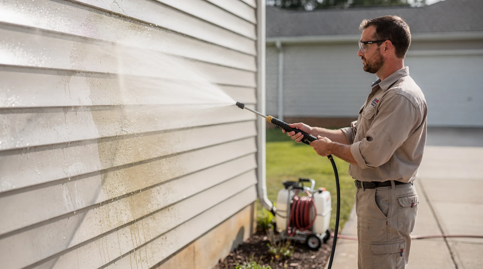 Soft washing is a low-pressure cleaning method that uses specialized solutions to remove dirt, grime