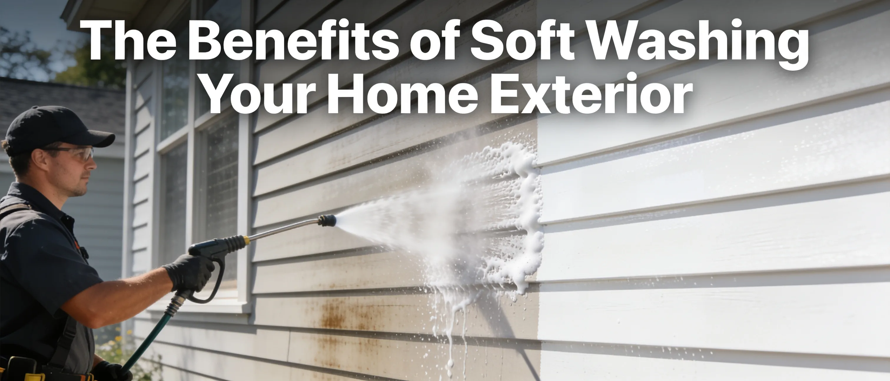 Soft washing combines low-pressure water with biodegradable detergents to remove contaminants without damaging surfaces