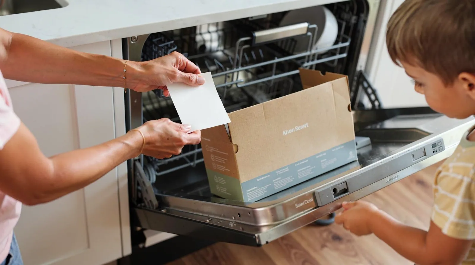 Easey Earth's detergent sheets come in cardboard packaging that is home-compostable.; Compostable packaging should go