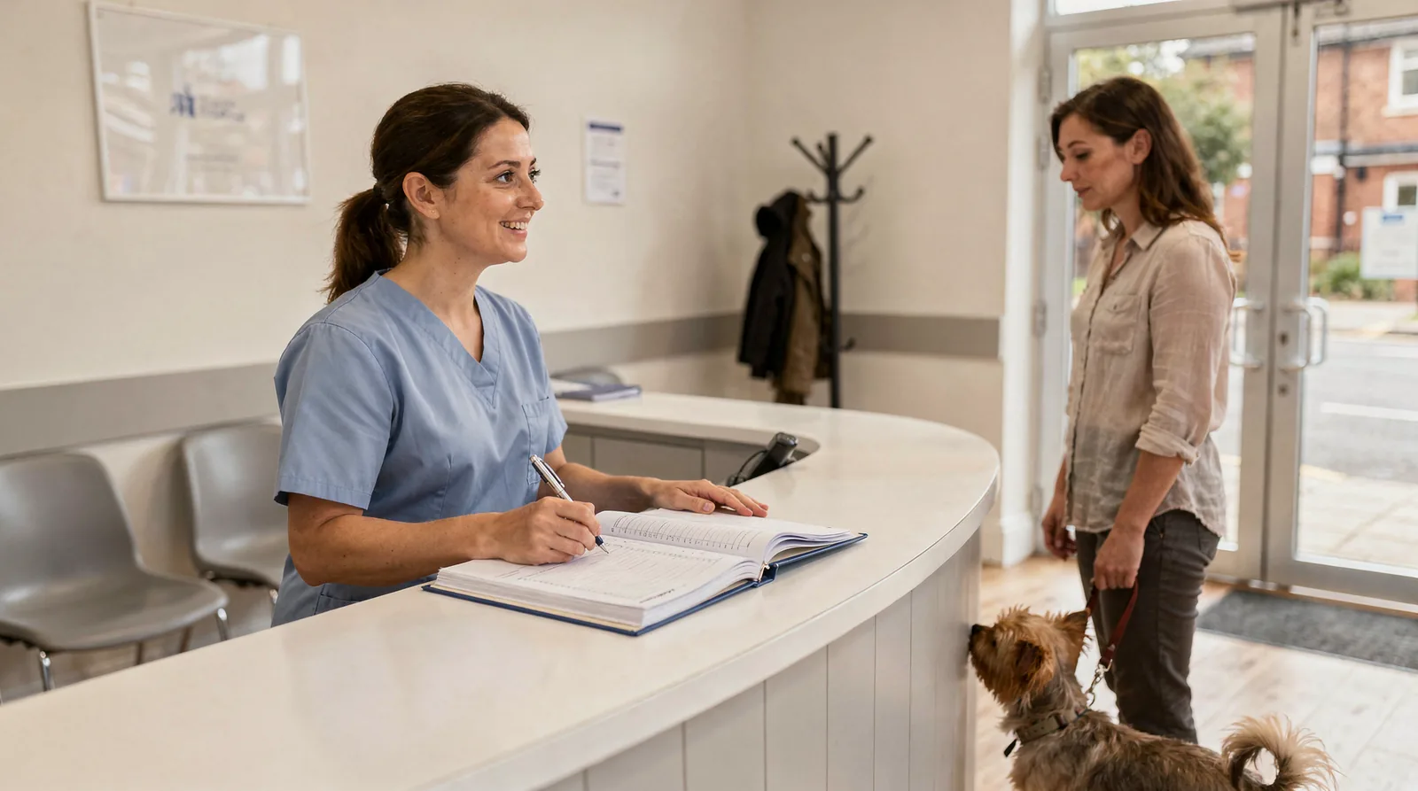 Pet owners can book an appointment by calling (226) 207-0222.; The clinic is located