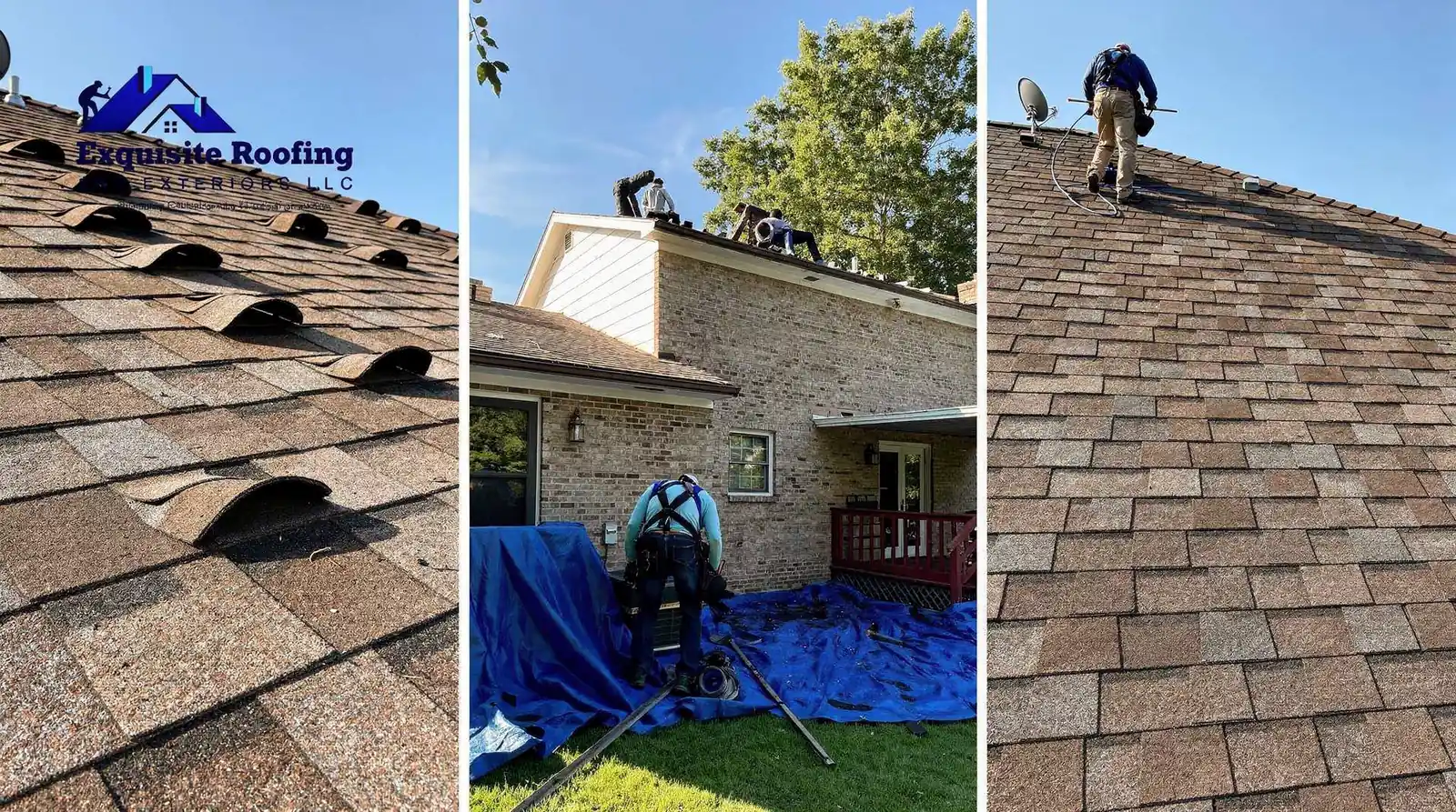 Exquisite Roofing & Exteriors team installing shingles and performing roof inspection in Millersville, Maryland.