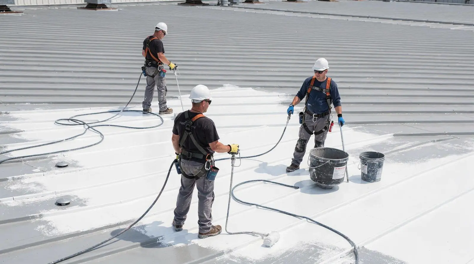 Elastomeric-style coatings are the mainstay solution for correcting commercial and industrial metal roof leaks.; Roofs