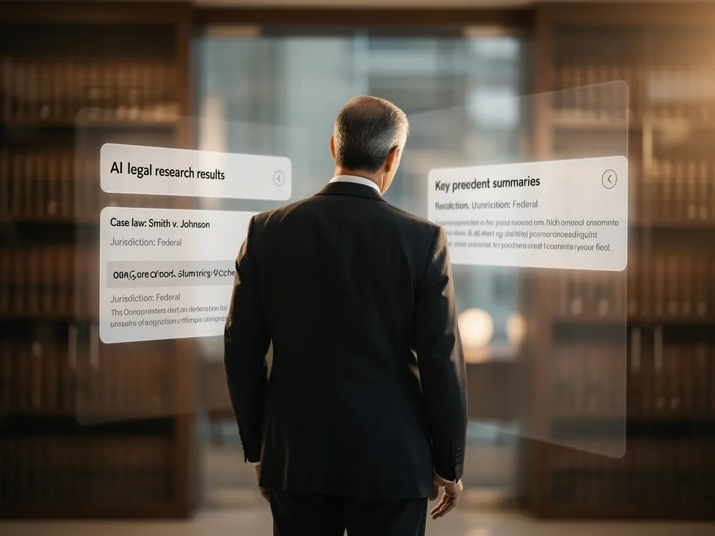 Law firm partner reviewing AI visibility and search results on a modern office monitor