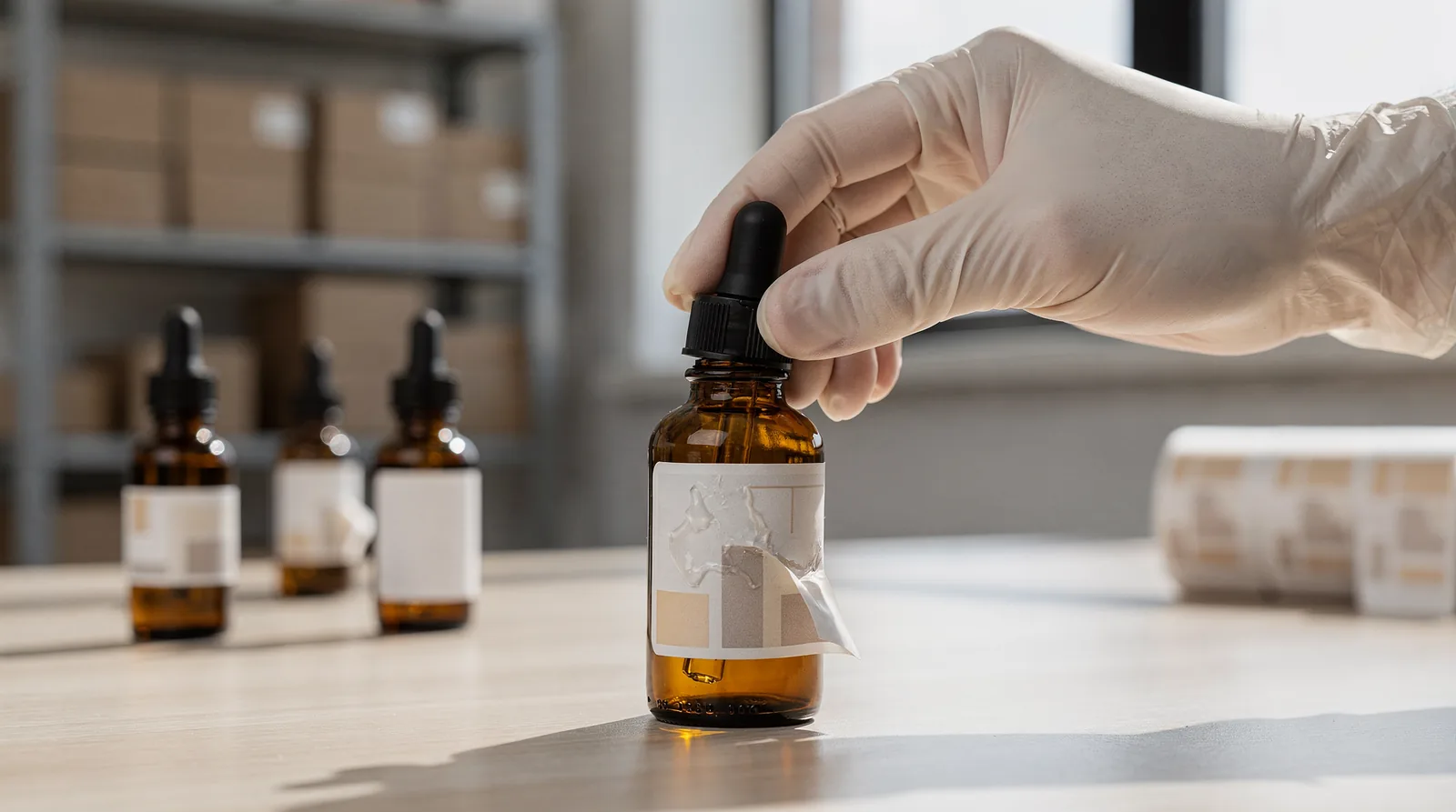 Ordering labeled bottles from a supplier that ships from a single domestic warehouse reduces delays