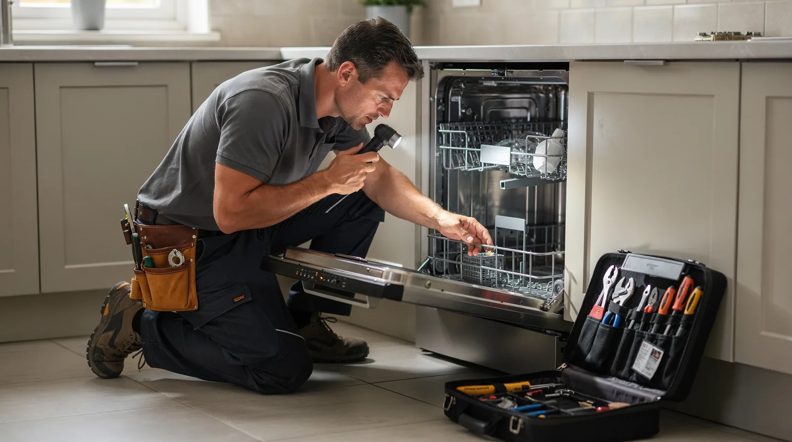 A technician first identifies the faulty parts and determines the repair solution before work begins