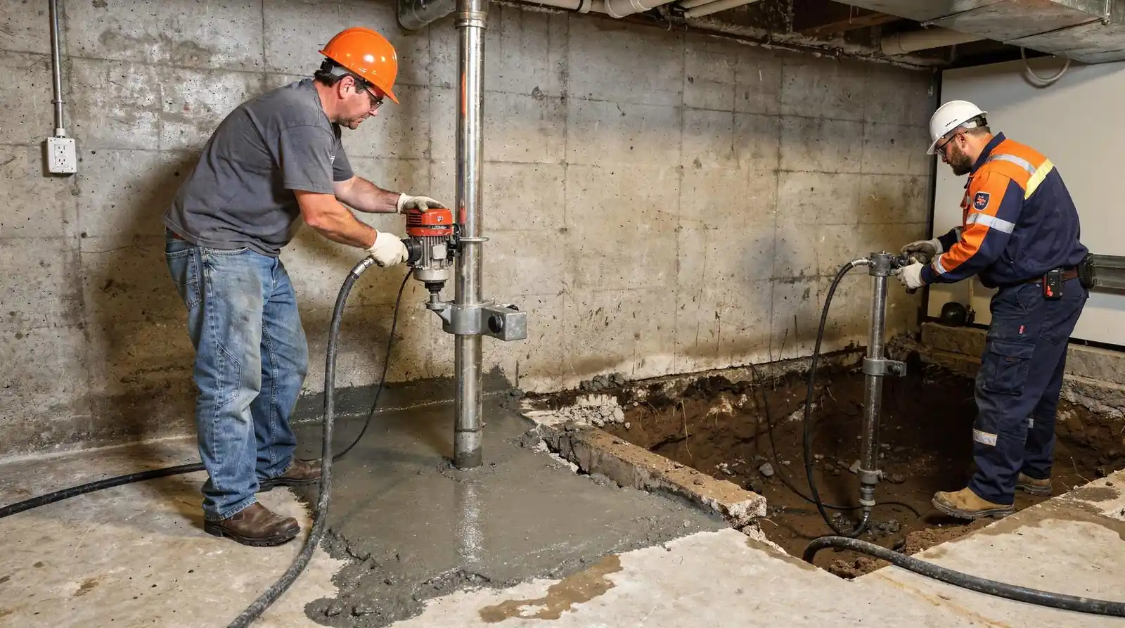 Steel piering uses a hydraulic arm to drive galvanized or epoxy-coated steel piles into rock