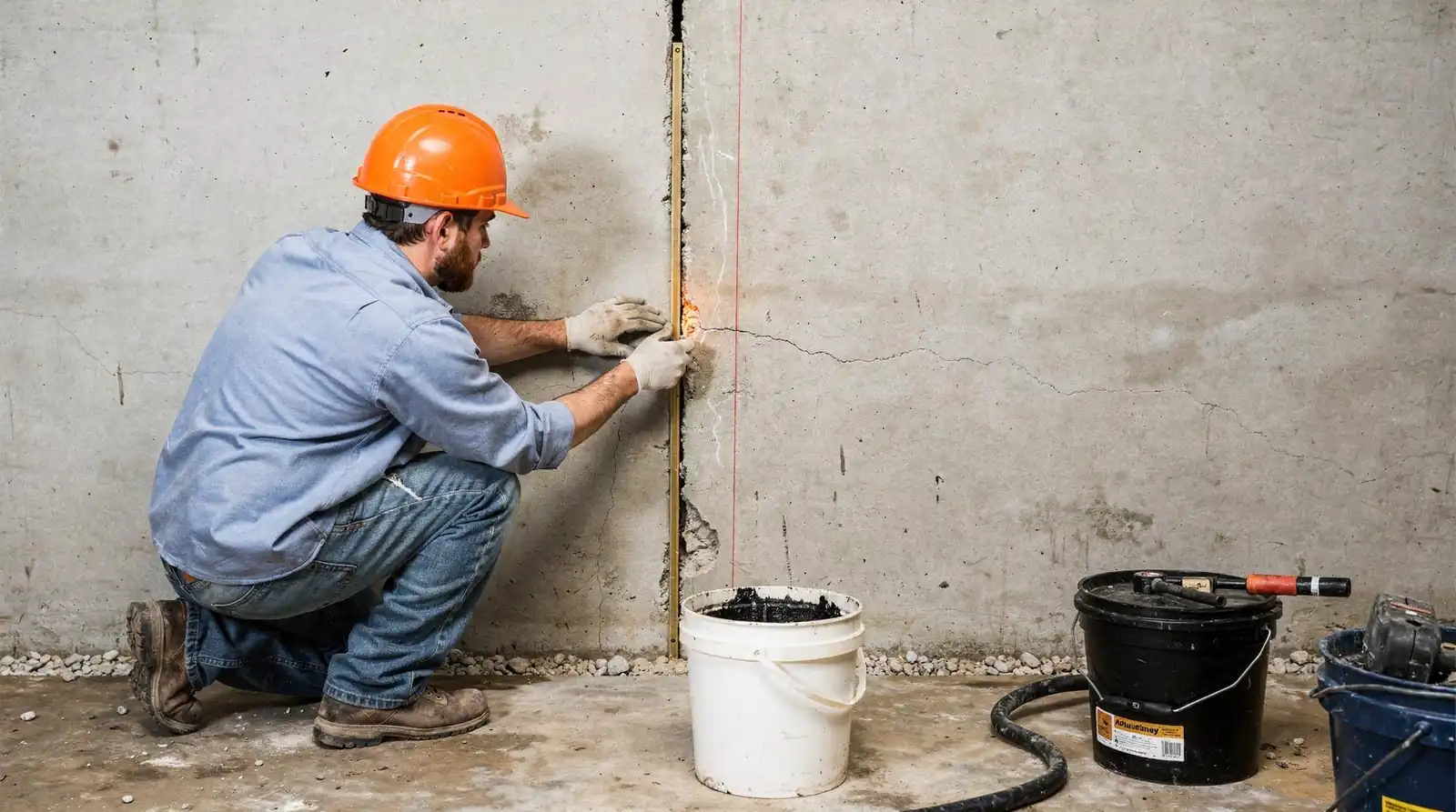 Holding a straight edge or string line against the wall reveals deflection, the distance