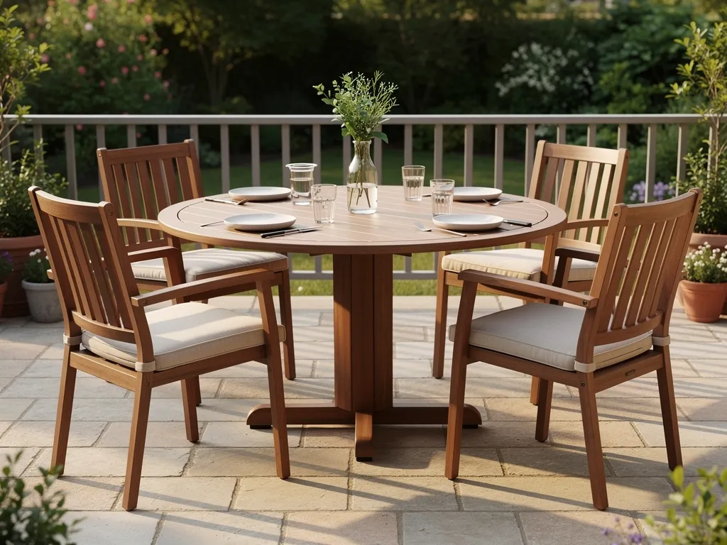 Compact poly dining set with round table and chairs on a small patio, right-sized outdoor