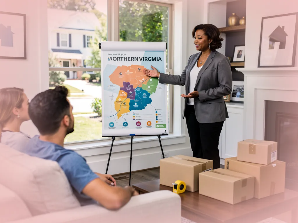 Moving boxes and a Northern Virginia neighborhood map