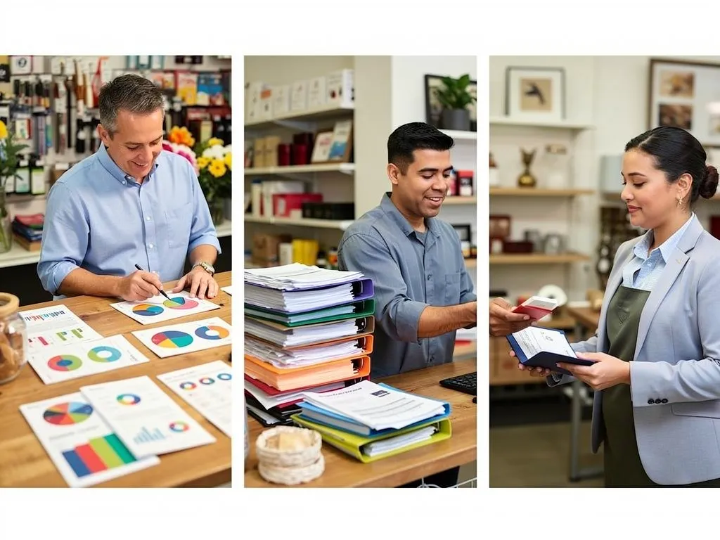 Small business owner organizing loan application paperwork