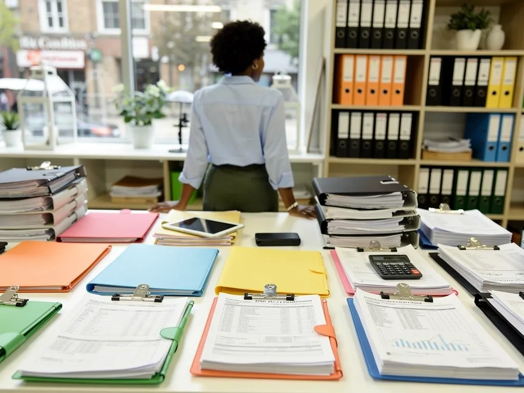 Folder of tax returns and financial statements prepared for a loan application