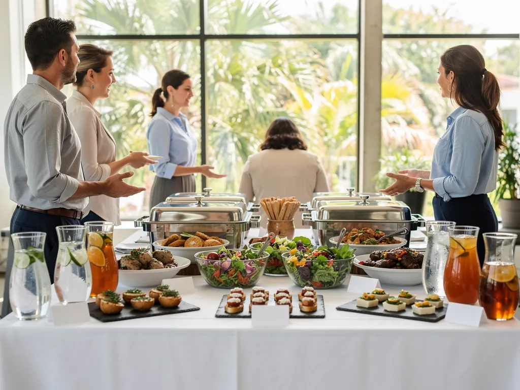 Sandwich platters and dessert bites arranged for a small office lunch