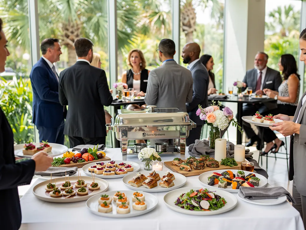 Elegant plated boutique catering presentation at a corporate event