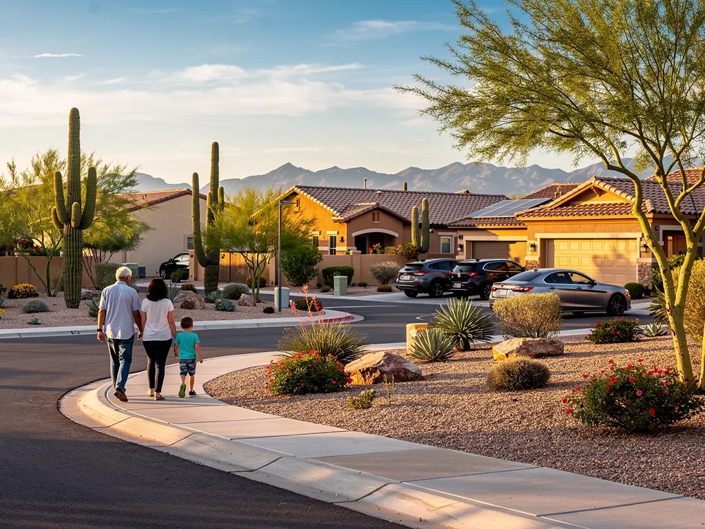 Residential neighborhoods in Peoria Arizona with desert landscaping and mountain views