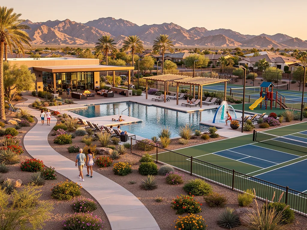 Community amenities in Peoria Arizona master-planned neighborhoods including pools and fitness centers