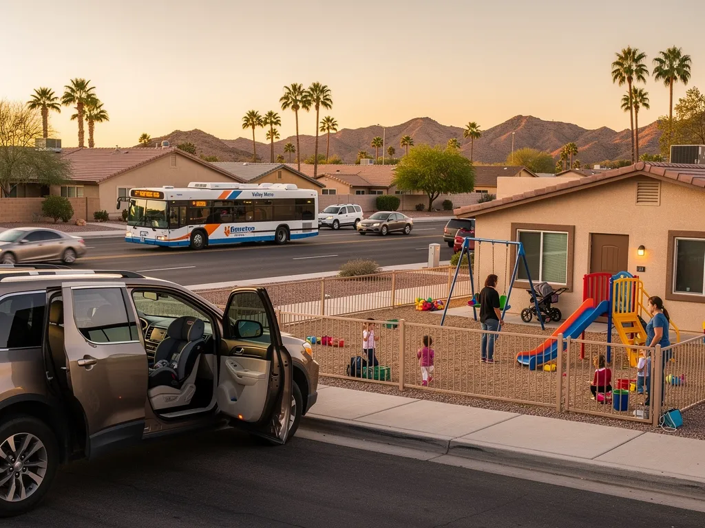 Transportation and childcare affordability in Peoria and Glendale compared to greater Phoenix