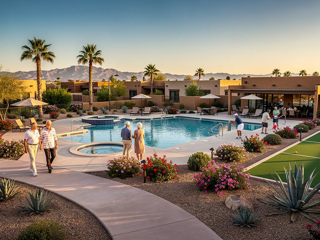 Active adult 55 plus community in Glendale Arizona with single-level homes and desert landscaping