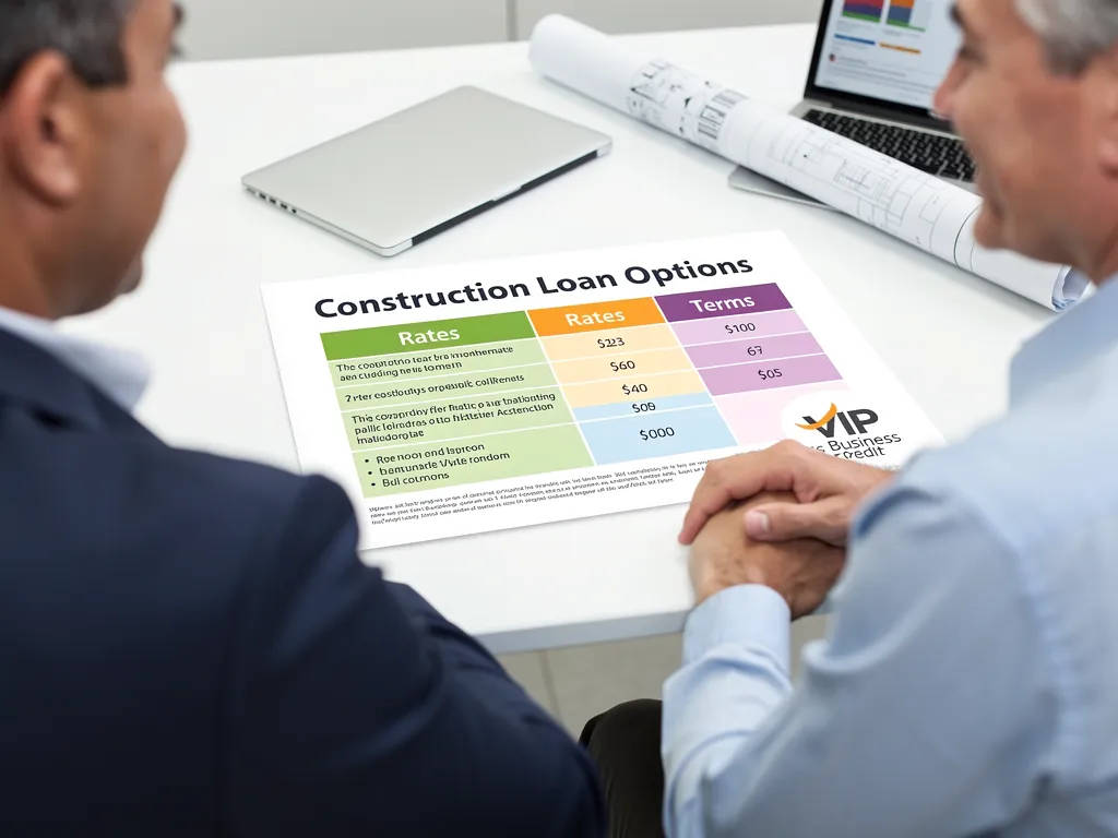 Loan officer reviewing commercial construction loan rate and term comparison chart
