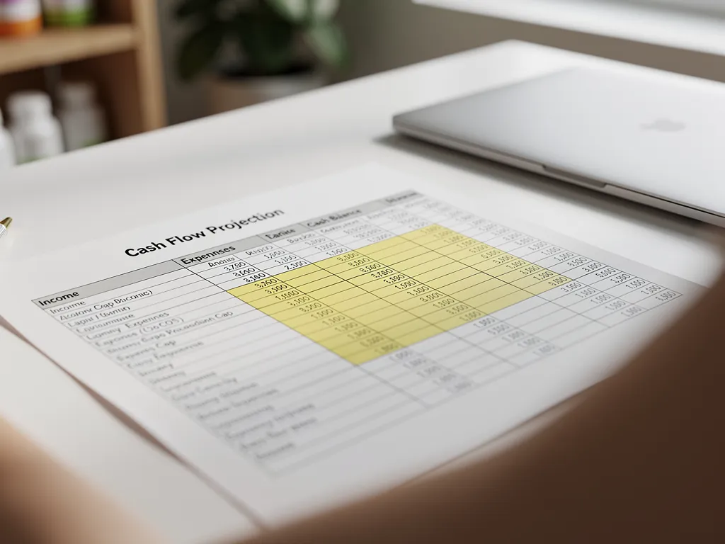 Budget worksheet and cash flow projection chart side by side on a laptop screen
