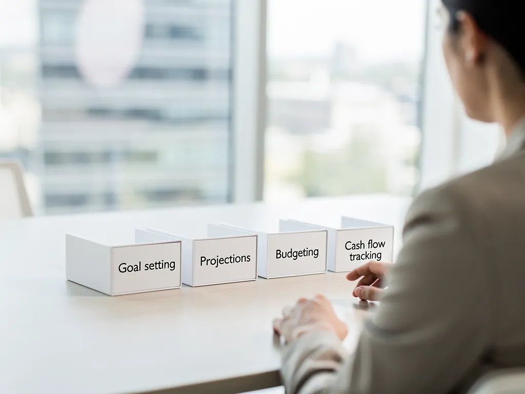Four building blocks of a financial plan arranged as connected puzzle pieces