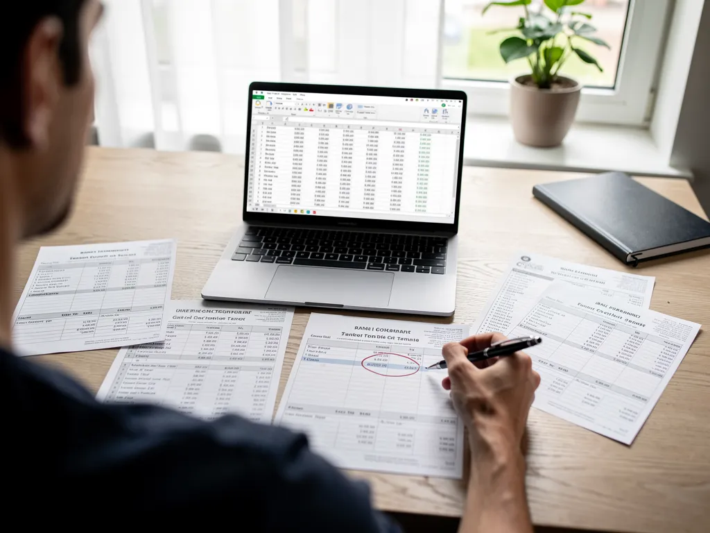 Red flag warning icon beside a financial spreadsheet with highlighted errors