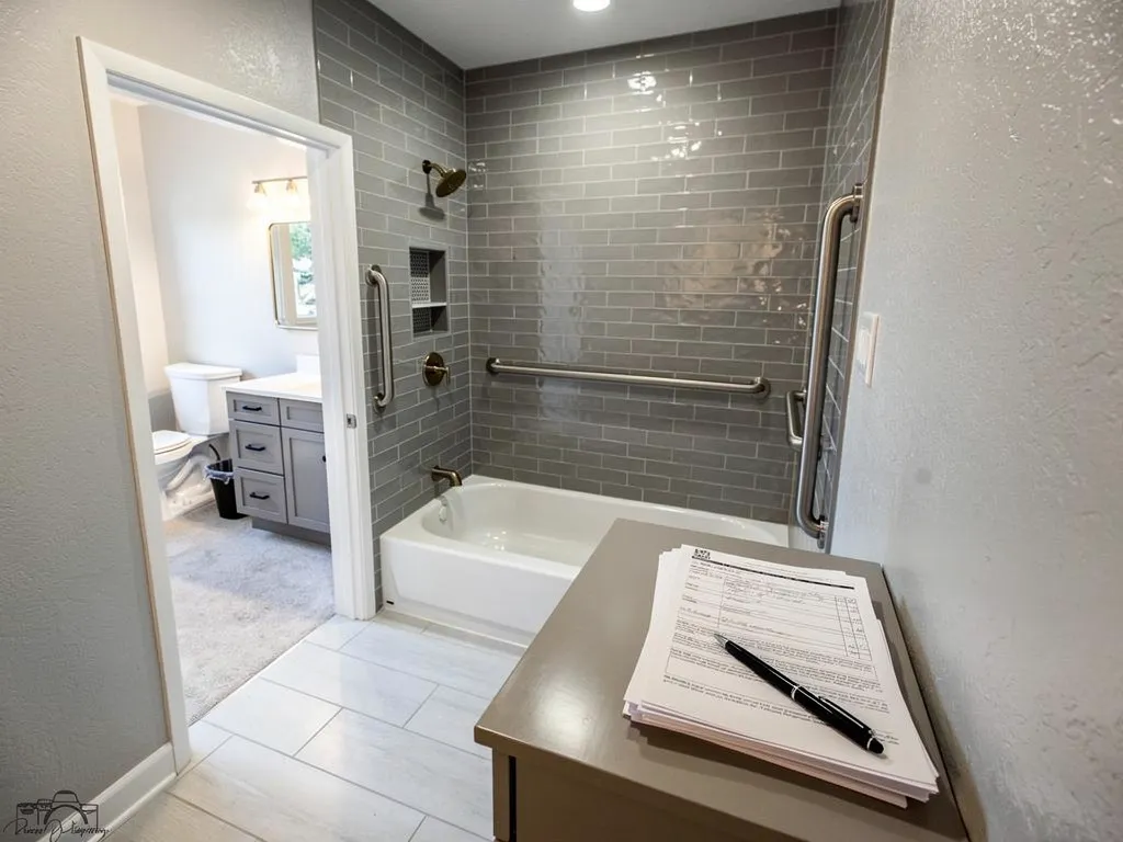 Contractor reviewing a detailed bathroom remodel estimate with a homeowner