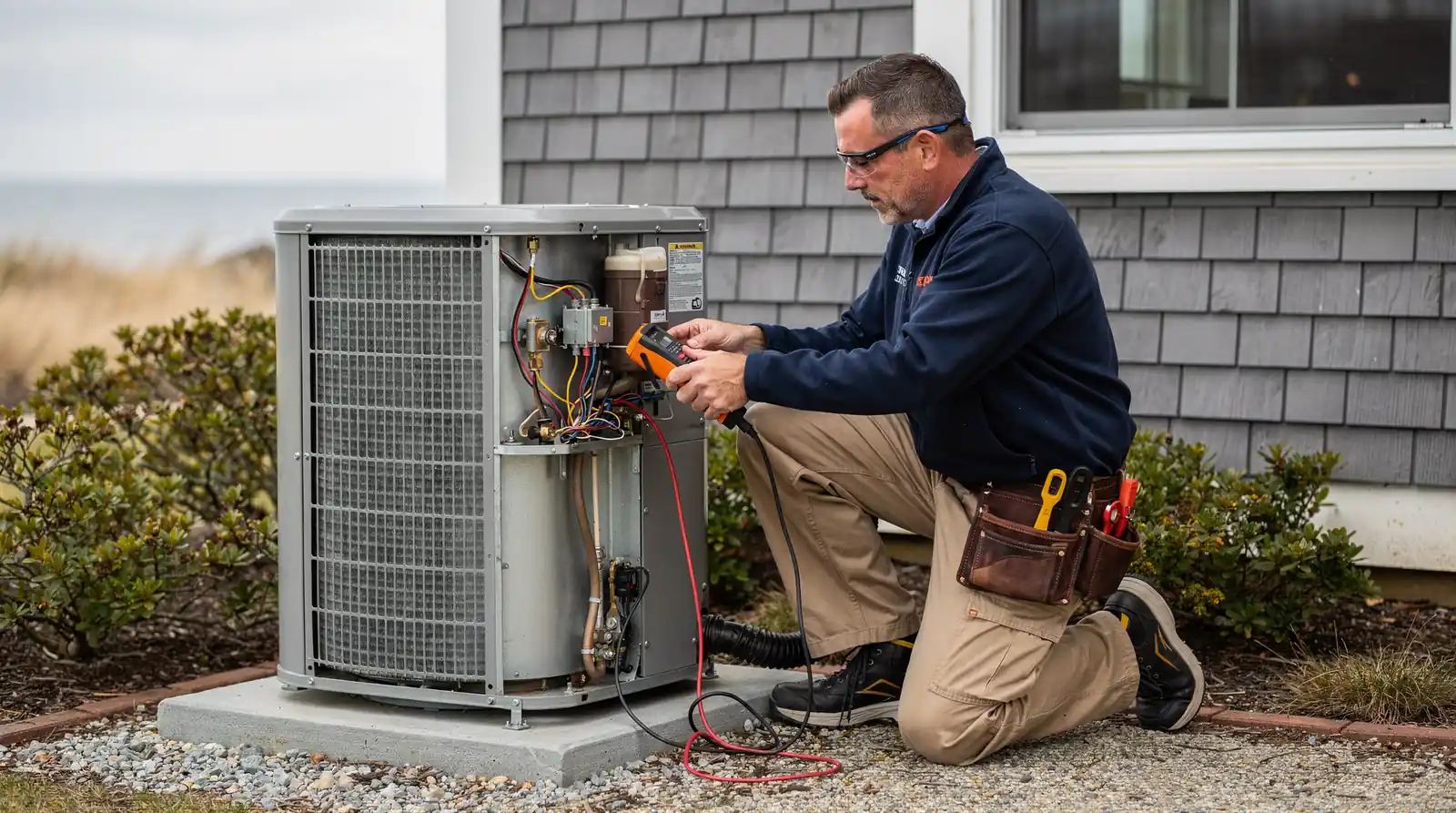 Professional technicians start with a full system inspection, checking refrigerant levels, electrical connections