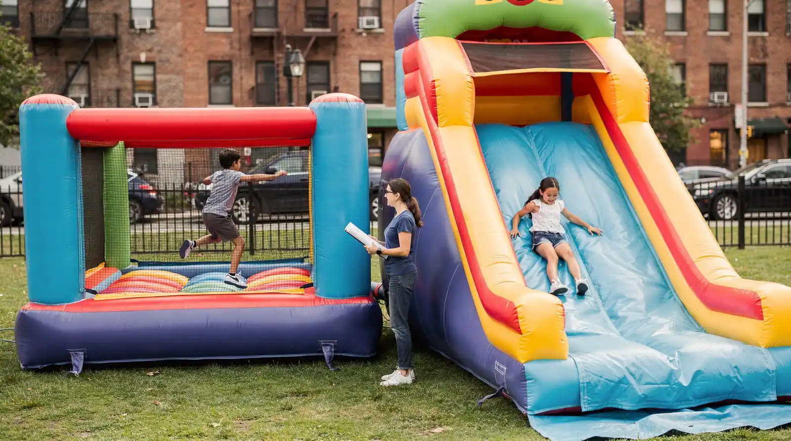 NYC rental selections include moonwalks, bounce houses, water slides, obstacle courses, and carnival games, all