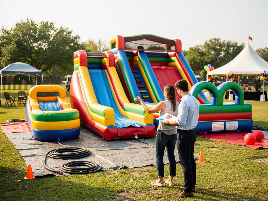 A good rental guide explains what space and water access a slide requires and how