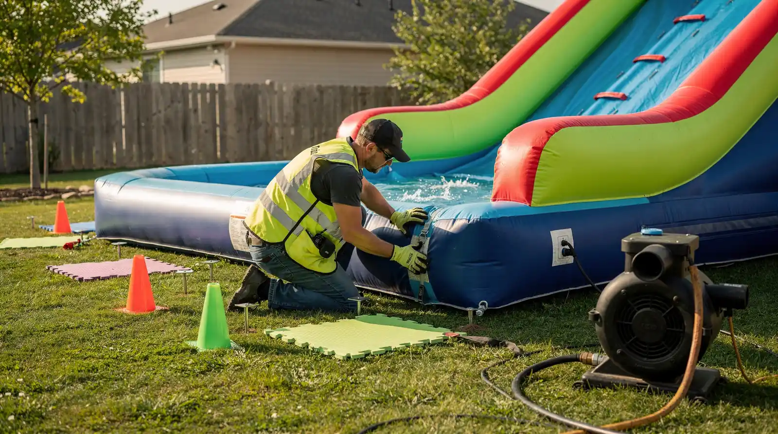 A designated operator must supervise the inflatable at all times and enforce posted rules.; Riders