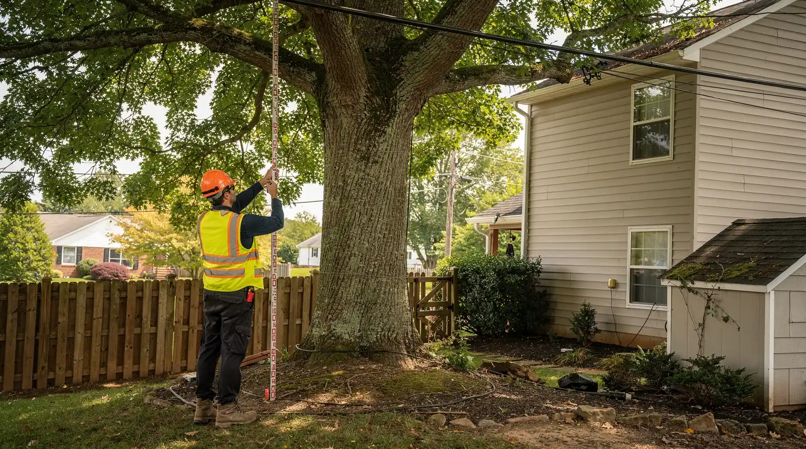 Tree health and condition significantly impact cost; a dead chestnut oak with bark falling off