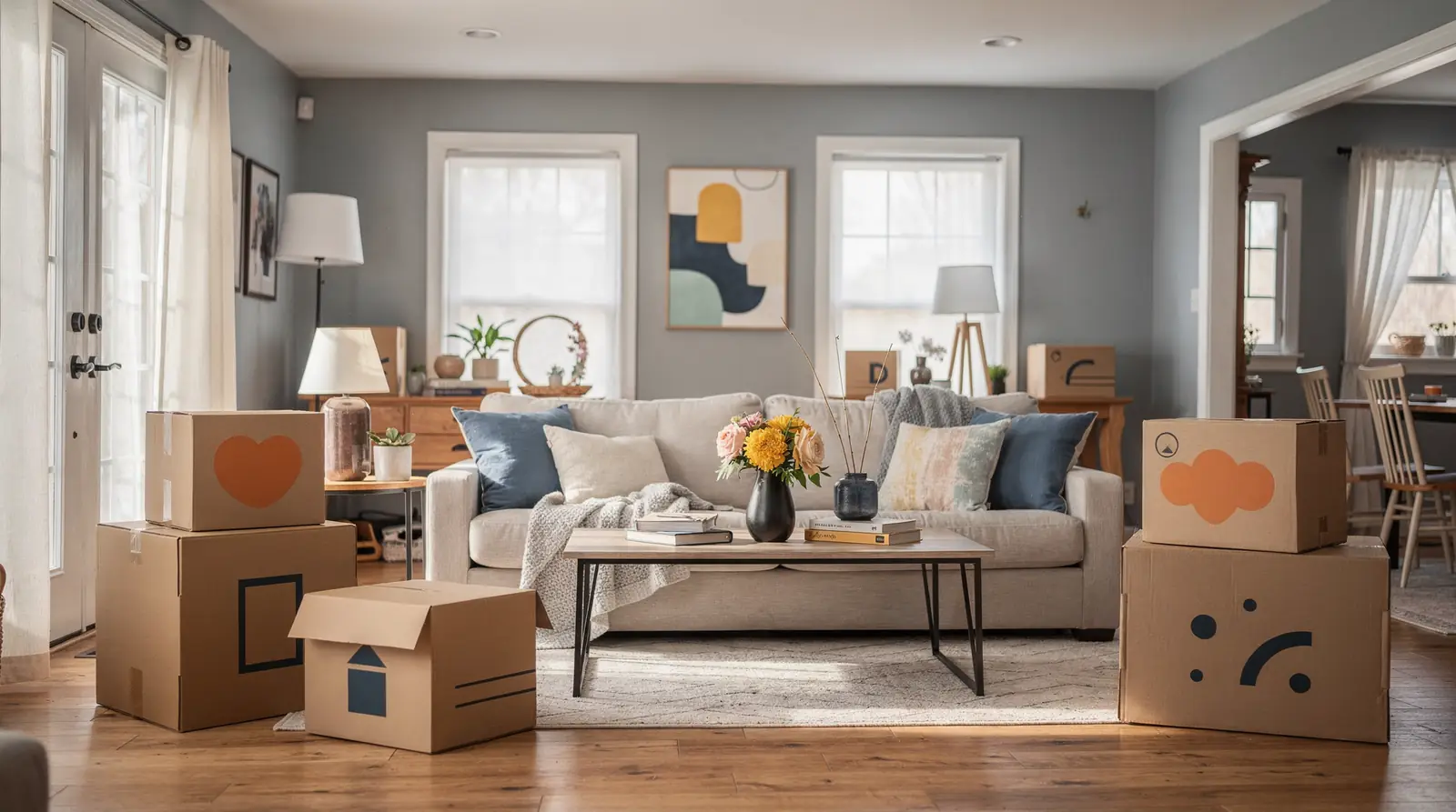Self-storage clears clutter and creates a clean, open space that appeals to potential buyers.; Moving