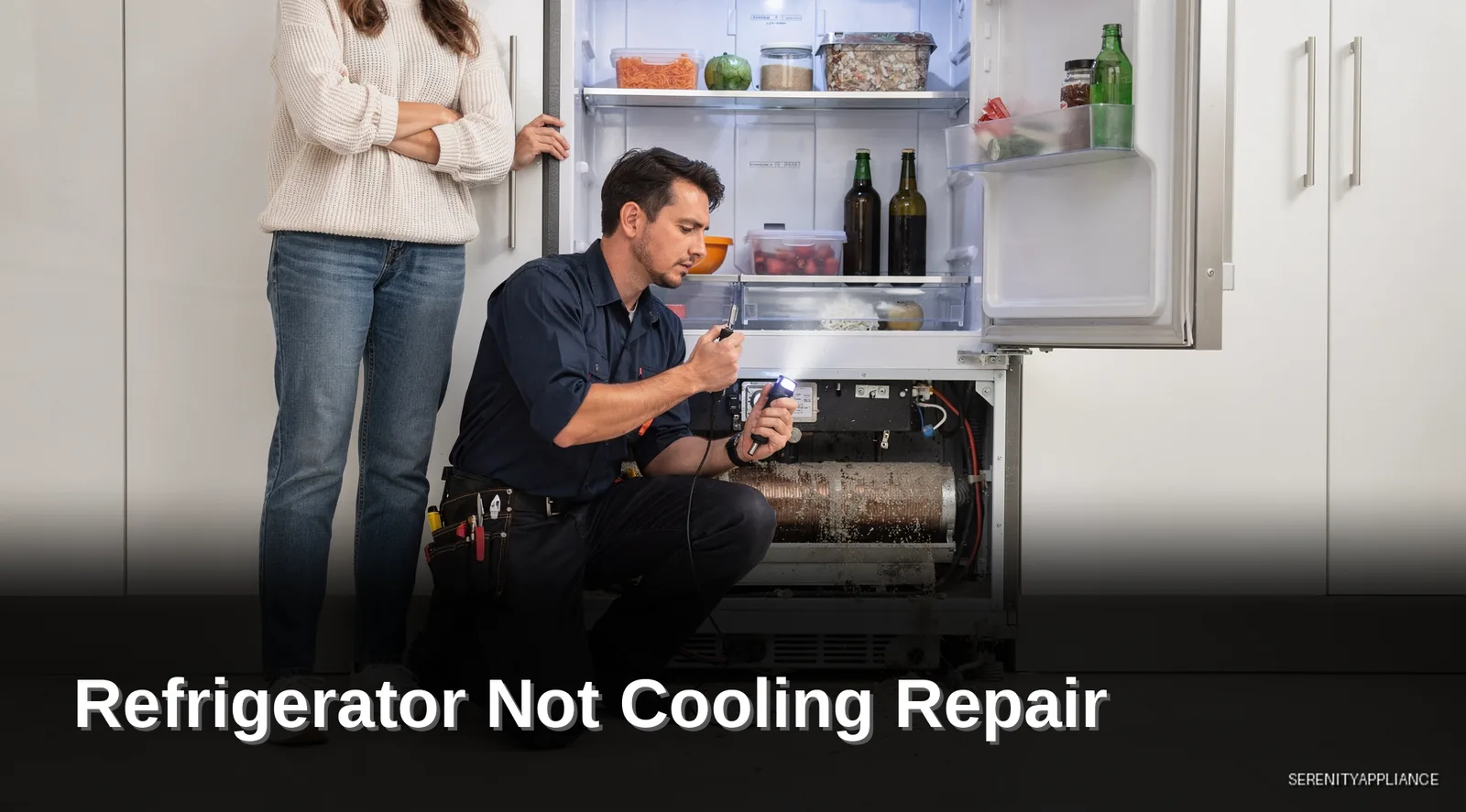 Serenity Appliance Repair technicians can quickly diagnose refrigerator cooling problems on the spot.; Skilled technicians