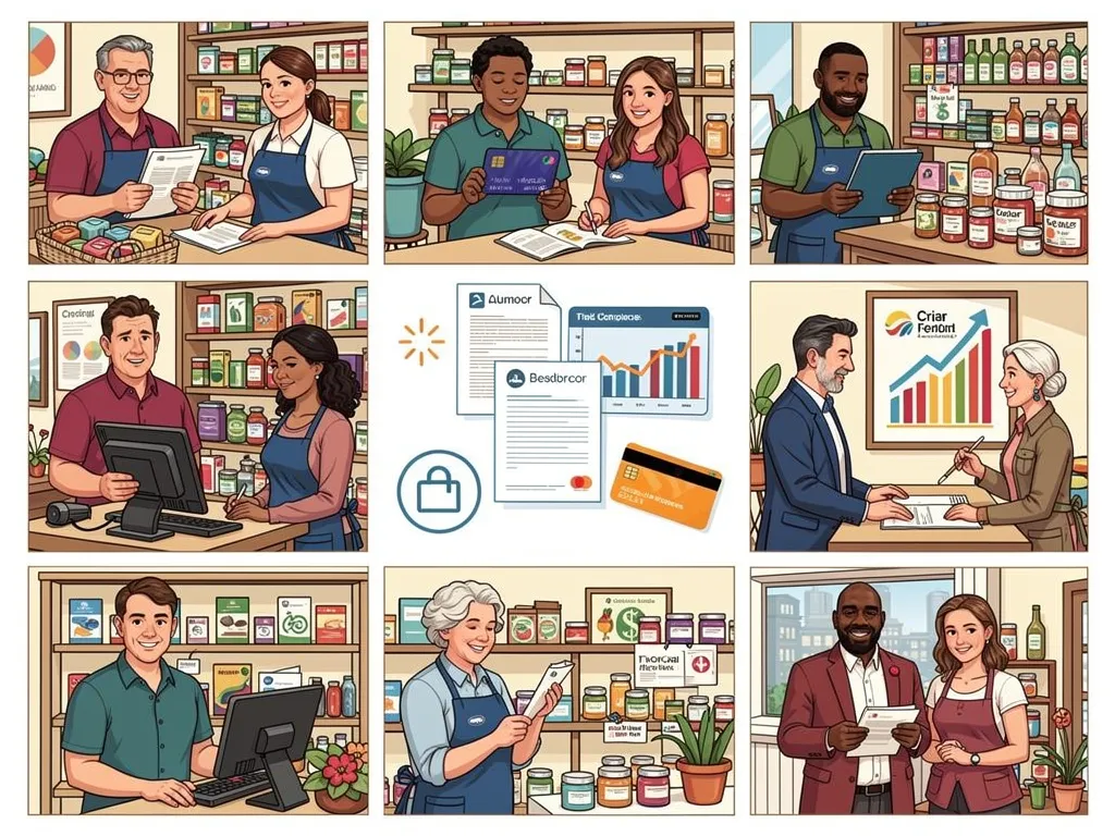 Small business owner reviewing a credit-building roadmap with an advisor