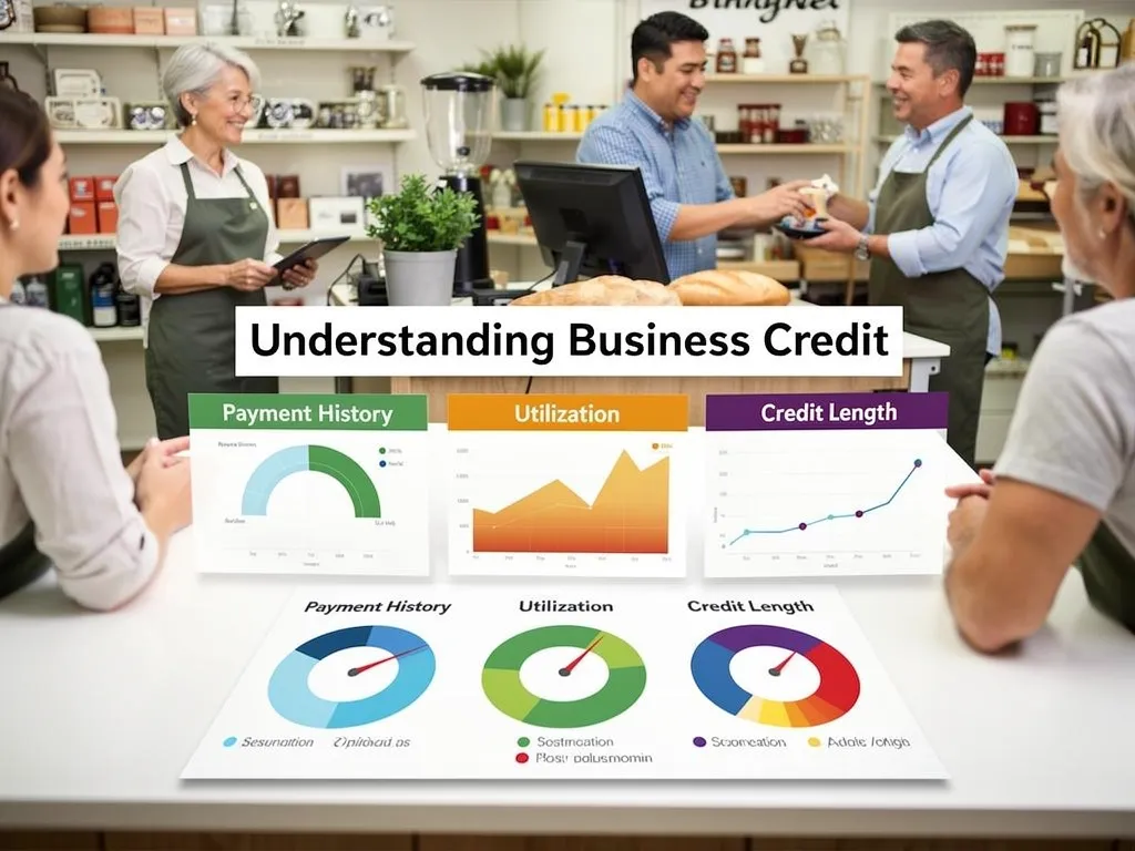 Business owner examining payment history and credit utilization data on a laptop