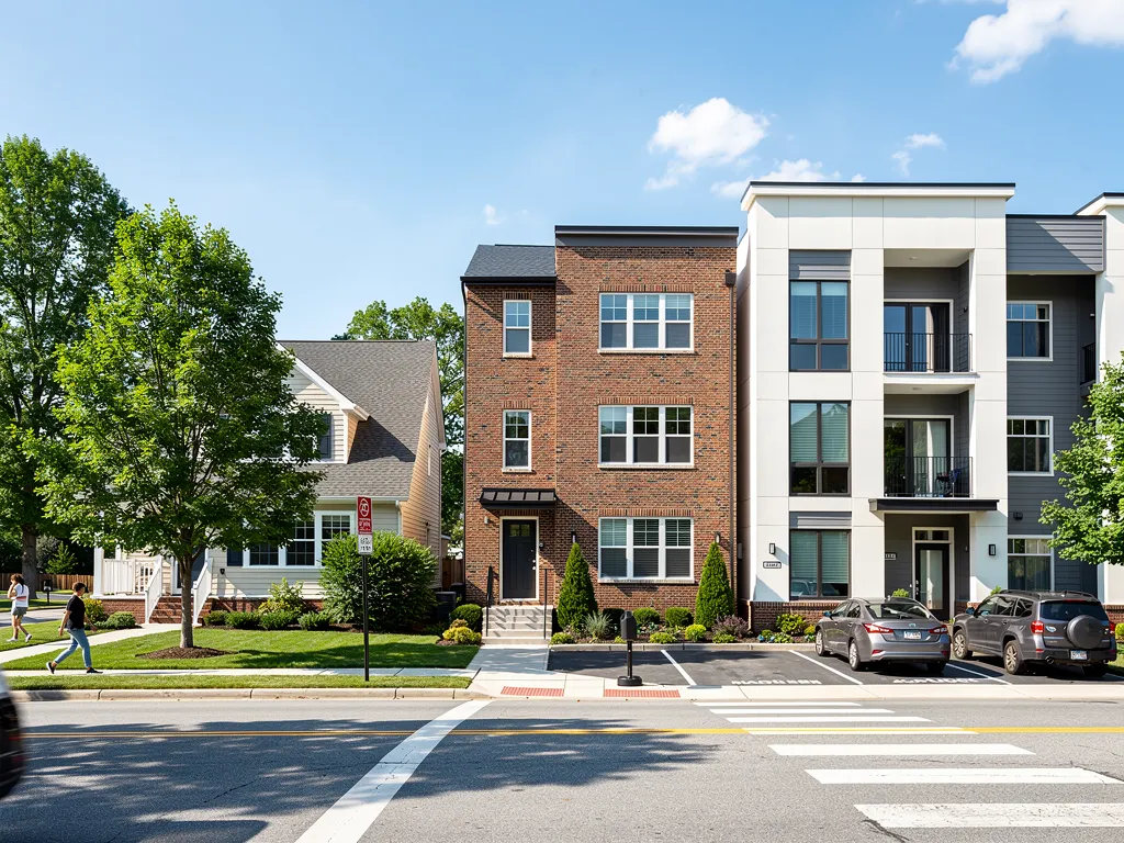 Row of a single-family house, townhouse, and condo building