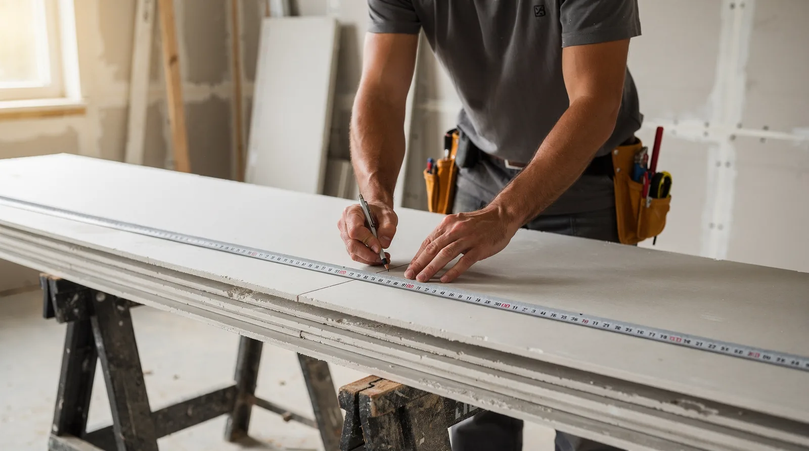 Accurate installation starts with measuring the framing spacing to determine the correct board length before