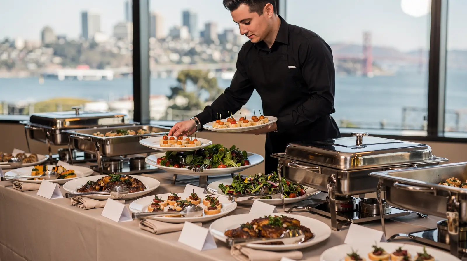 Full-service wedding catering in the Bay Area ranges from $70 to $165 per person