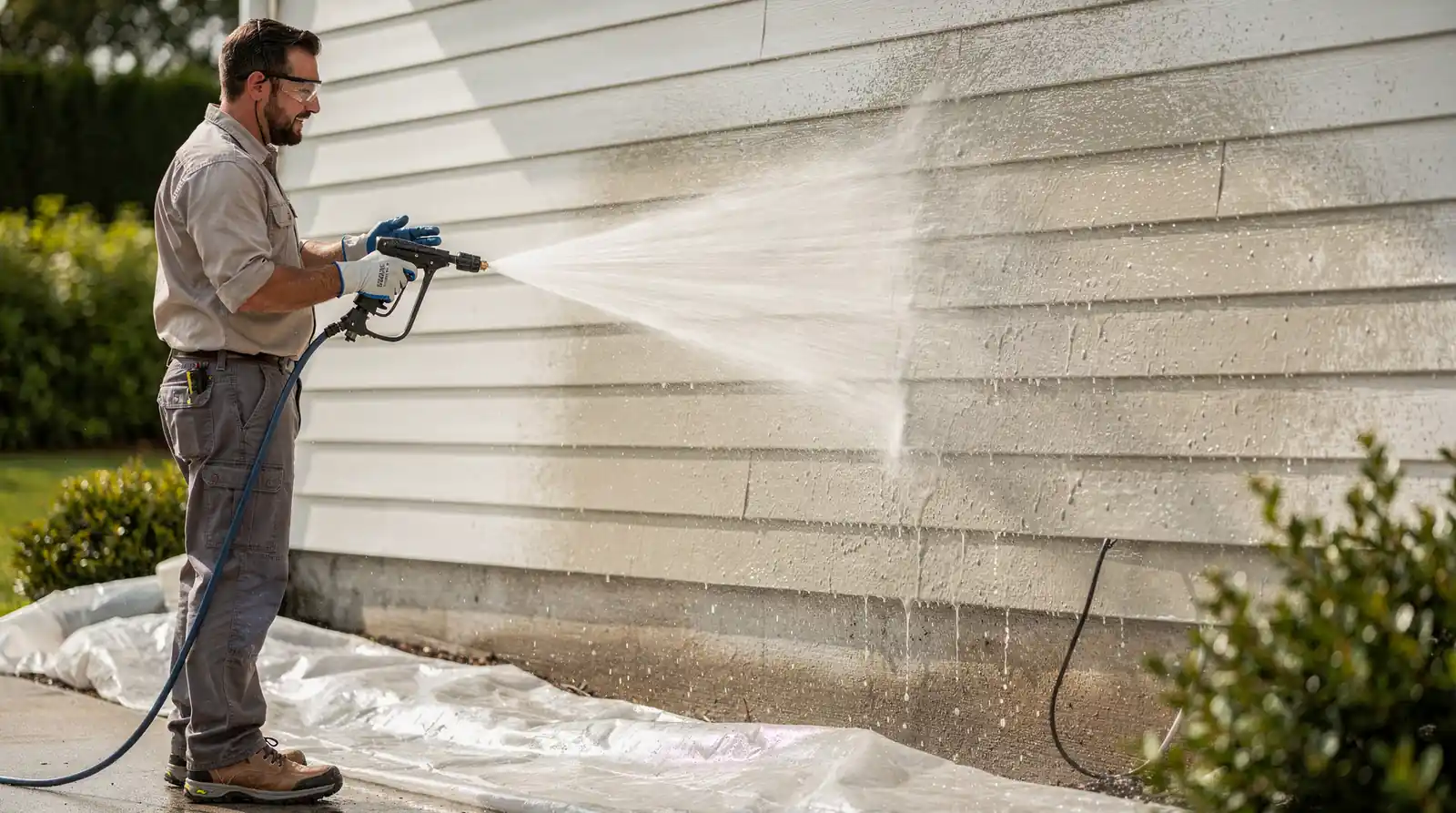 Low-pressure water paired with specialized cleaning solutions lifts dirt, mold, mildew, and algae without cracking