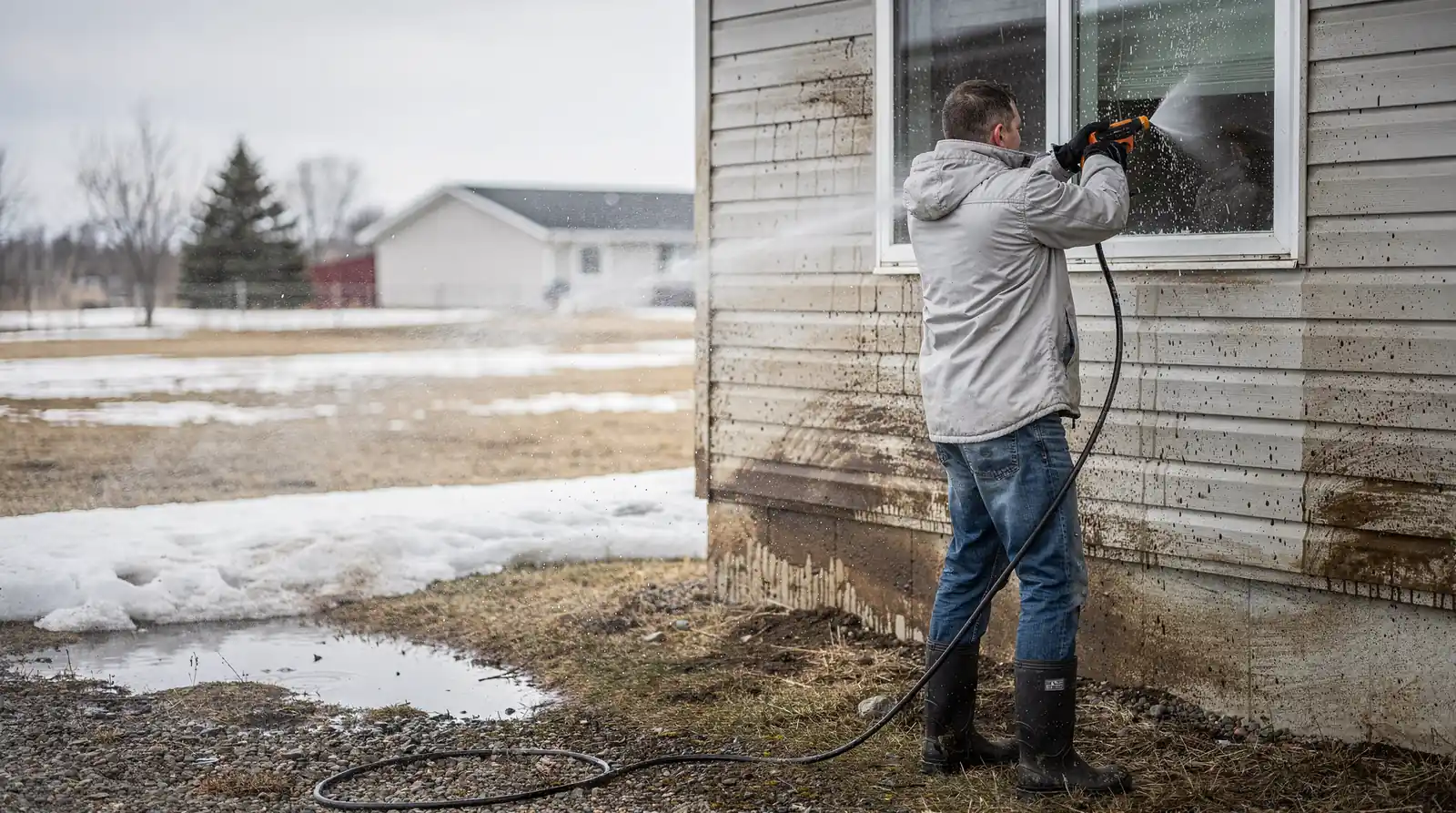 Regular exterior cleaning reduces wear caused by dirt particles left to linger on siding.; Discoloring