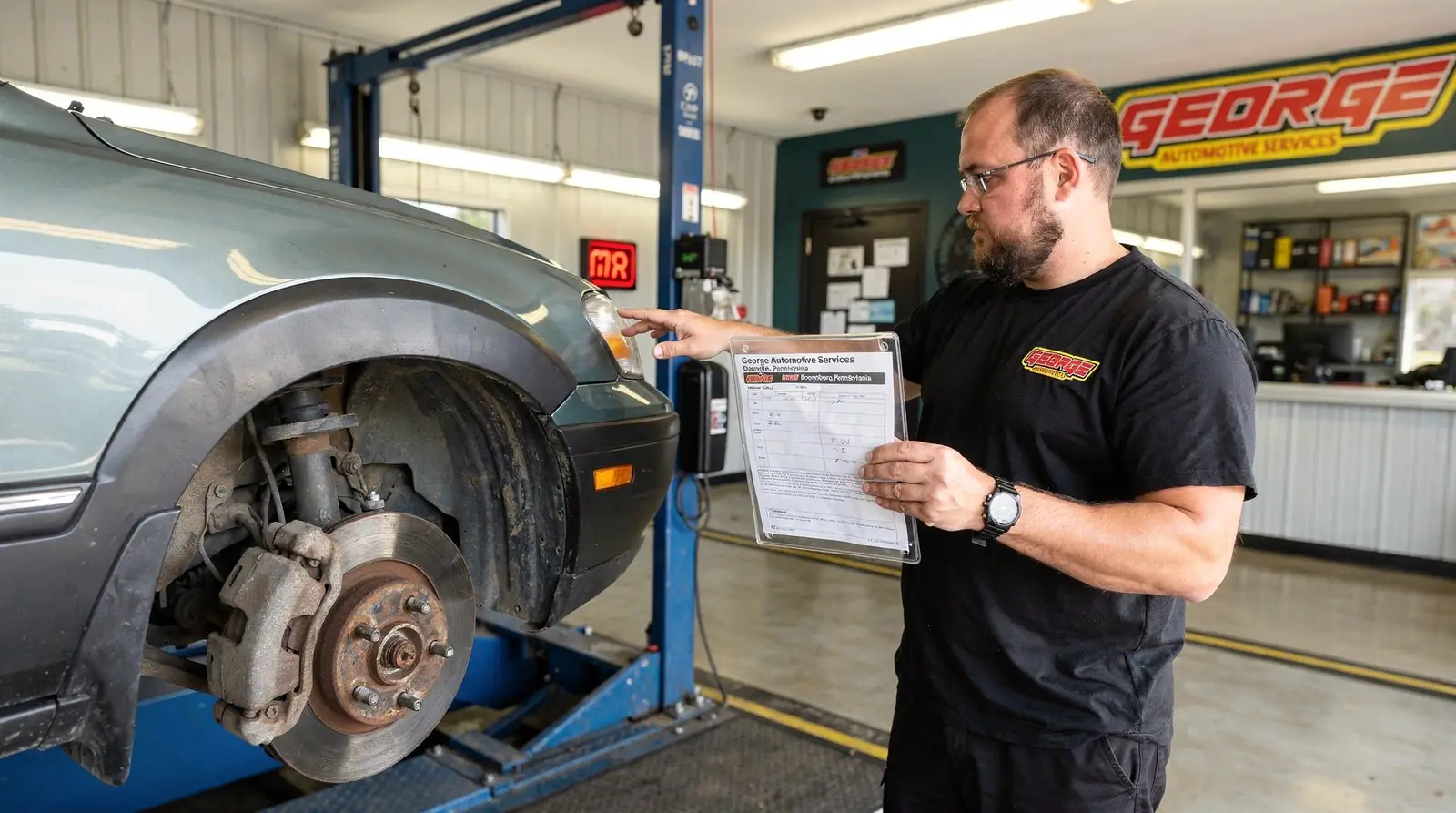 Vibrations in the steering wheel, a hard-to-press pedal, loud noises, pulling to one side