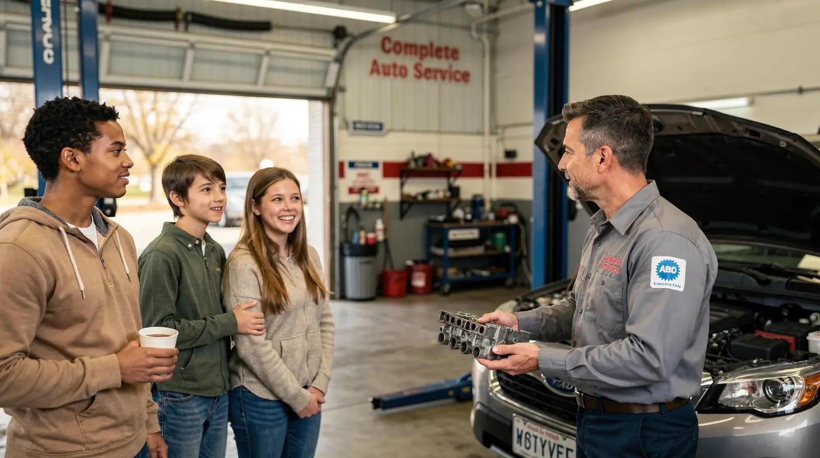 The head gasket seals combustion gases, coolant, and oil between the cylinder head and cylinder