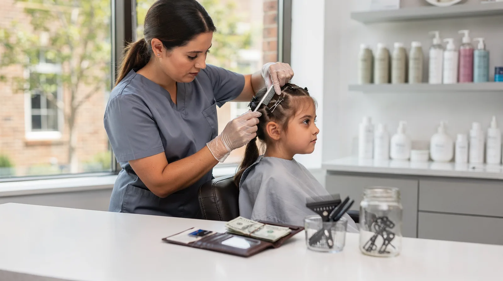Lice Happens Atlanta offers transparent, flat-rate pricing for in-home lice treatment.; Short hair treatment