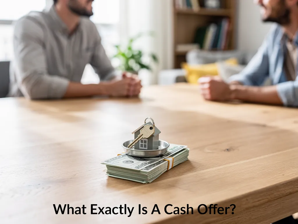 Buyer handing cash payment for a home purchase with no mortgage lender
