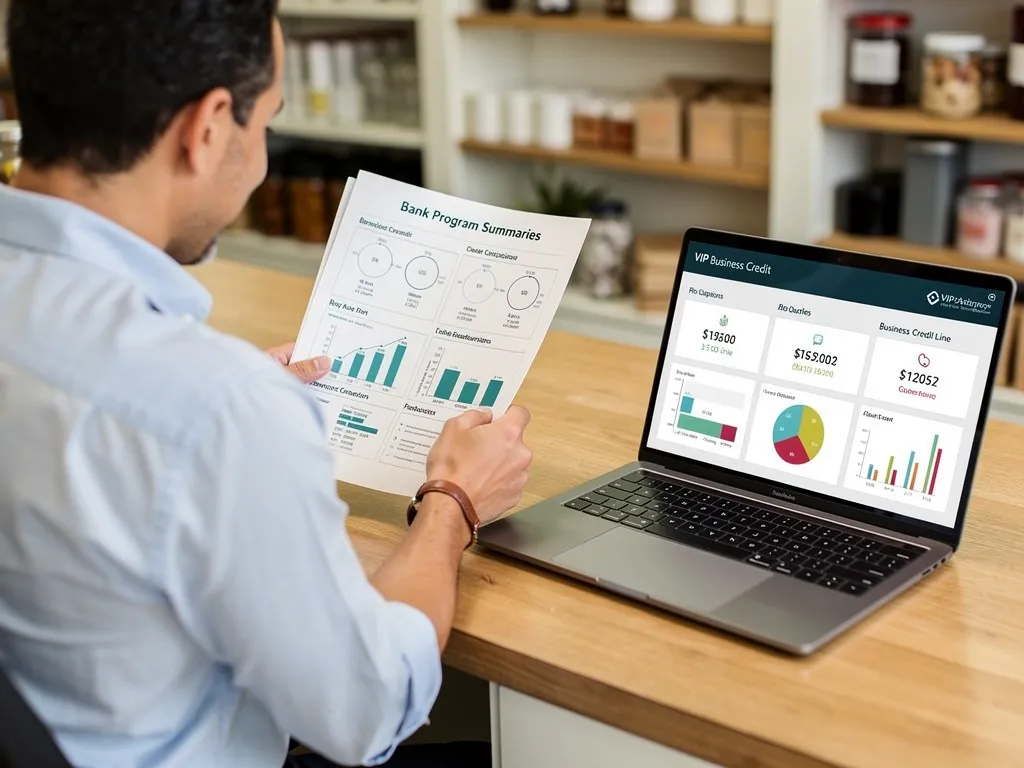 Business owner comparing bank credit line program details