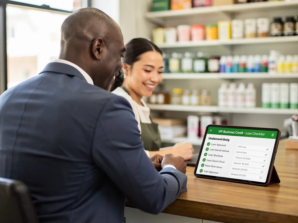 Advisor guiding a business owner through a loan approval checklist
