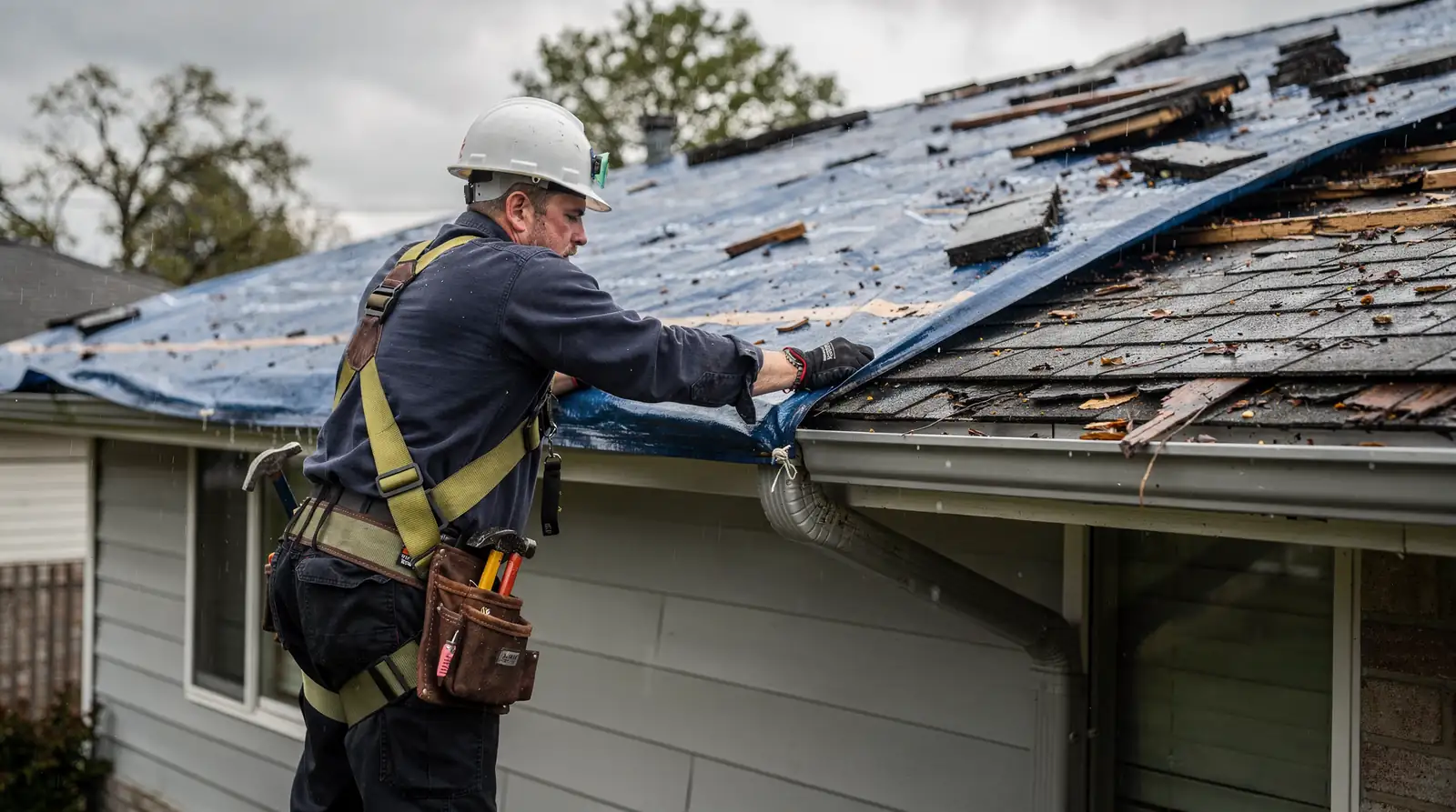 After a storm, assess damage from the ground first, noting missing shingles, leaks, or water